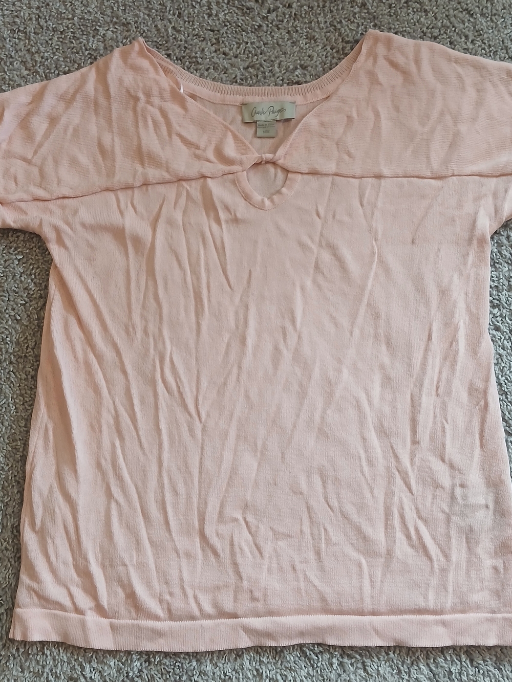 Charlie Paige Blush Keyhole Short Sleeve Top